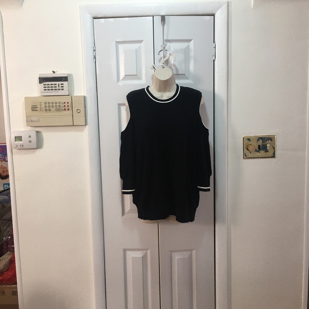 Who what wear Black Ribbed Cold Shoulder Sweater